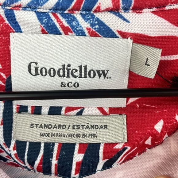 Goodfellow & Co Polo Shirt Mens Large Hawaiian Aloha Palm Floral Knit Collar L - Picture 3 of 9
